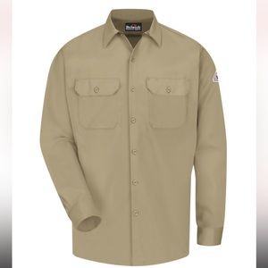 Bulwark Protection Men’s Khaki Fire Resistant Button‎ Up Work Shirt XL - LN